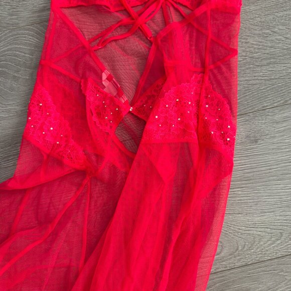 Victoria’s Secret Red Sheer Lace Maxi Babydoll Lingerie Dress Small - Picture 8 of 8